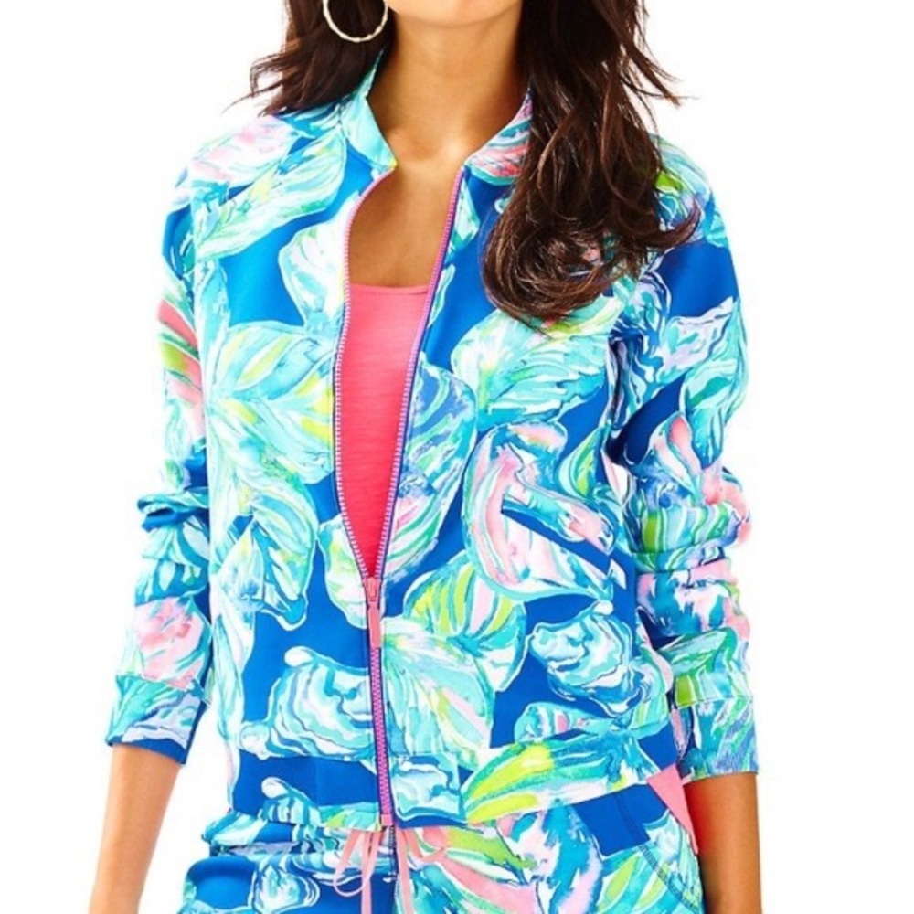 Lilly Pulitzer Britton Scuba Bomber Jacket EUC Size M Casa Del Sol print
